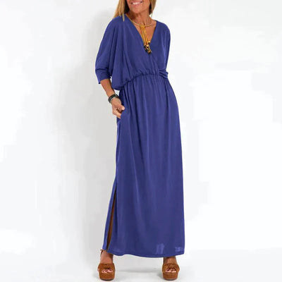 Zavando - Elegantes Boho Maxikleid mit Taillenband Weite Ärmel, Tailliertes Design