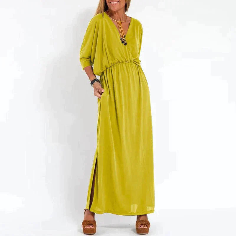 Zavando - Elegantes Boho Maxikleid mit Taillenband Weite Ärmel, Tailliertes Design