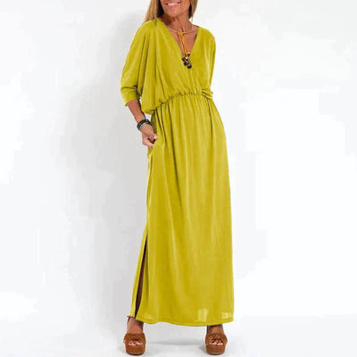 Zavando - Elegantes Boho Maxikleid mit Taillenband Weite Ärmel, Tailliertes Design