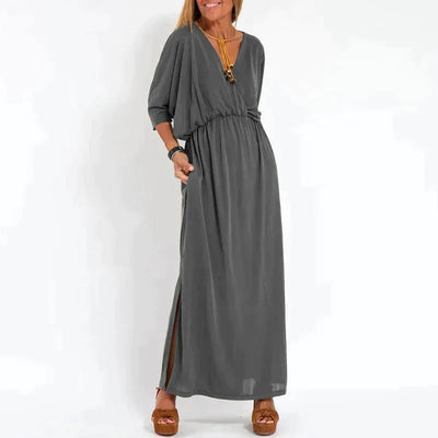 Zavando - Elegantes Boho Maxikleid mit Taillenband Weite Ärmel, Tailliertes Design