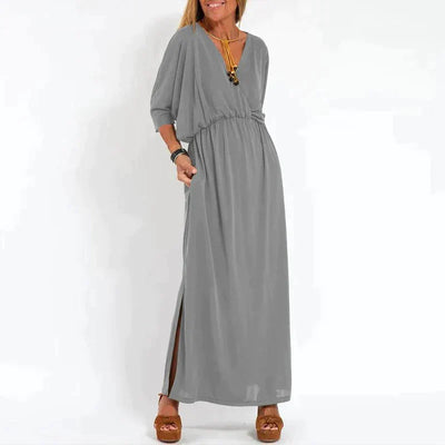 Zavando - Elegantes Boho Maxikleid mit Taillenband Weite Ärmel, Tailliertes Design