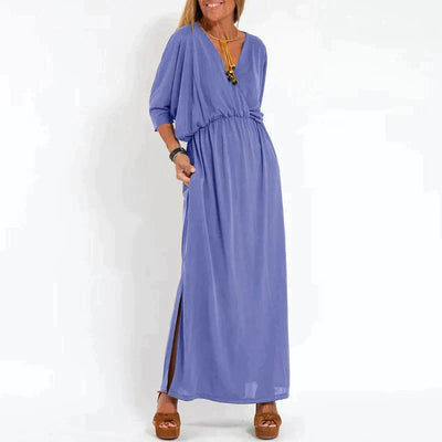 Zavando - Elegantes Boho Maxikleid mit Taillenband Weite Ärmel, Tailliertes Design