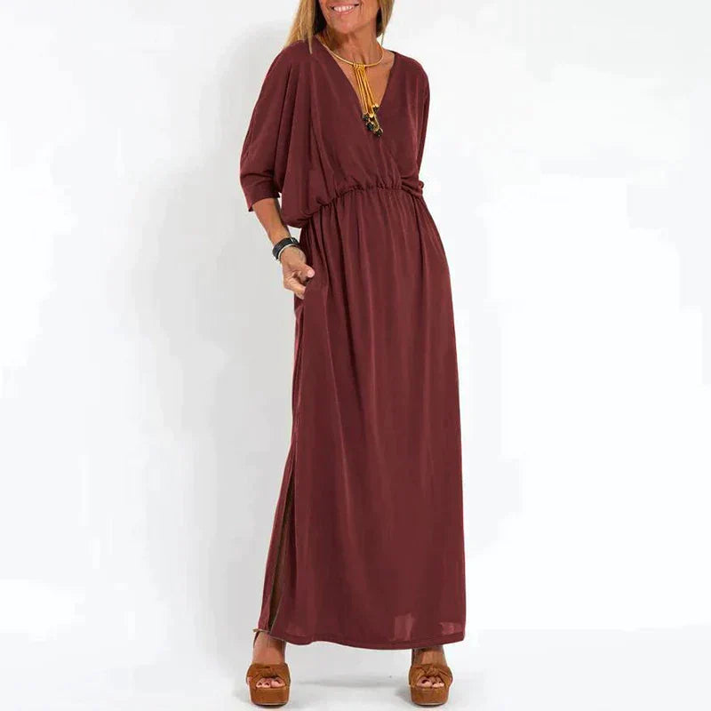 Zavando - Elegantes Boho Maxikleid mit Taillenband Weite Ärmel, Tailliertes Design