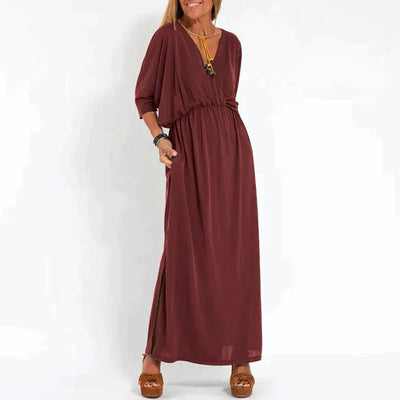 Zavando - Elegantes Boho Maxikleid mit Taillenband Weite Ärmel, Tailliertes Design