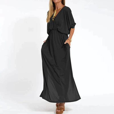 Zavando - Elegantes Boho Maxikleid mit Taillenband Weite Ärmel, Tailliertes Design