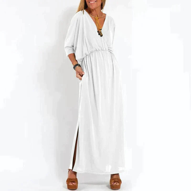 Zavando - Elegantes Boho Maxikleid mit Taillenband Weite Ärmel, Tailliertes Design