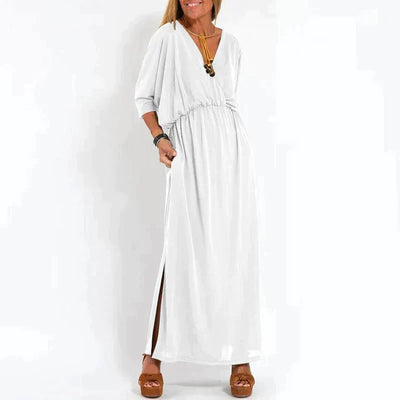 Zavando - Elegantes Boho Maxikleid mit Taillenband Weite Ärmel, Tailliertes Design