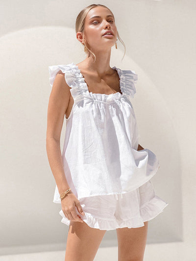 Zavando – Sommer Licht Set mit Ärmellosem Rüschentop und Shorts