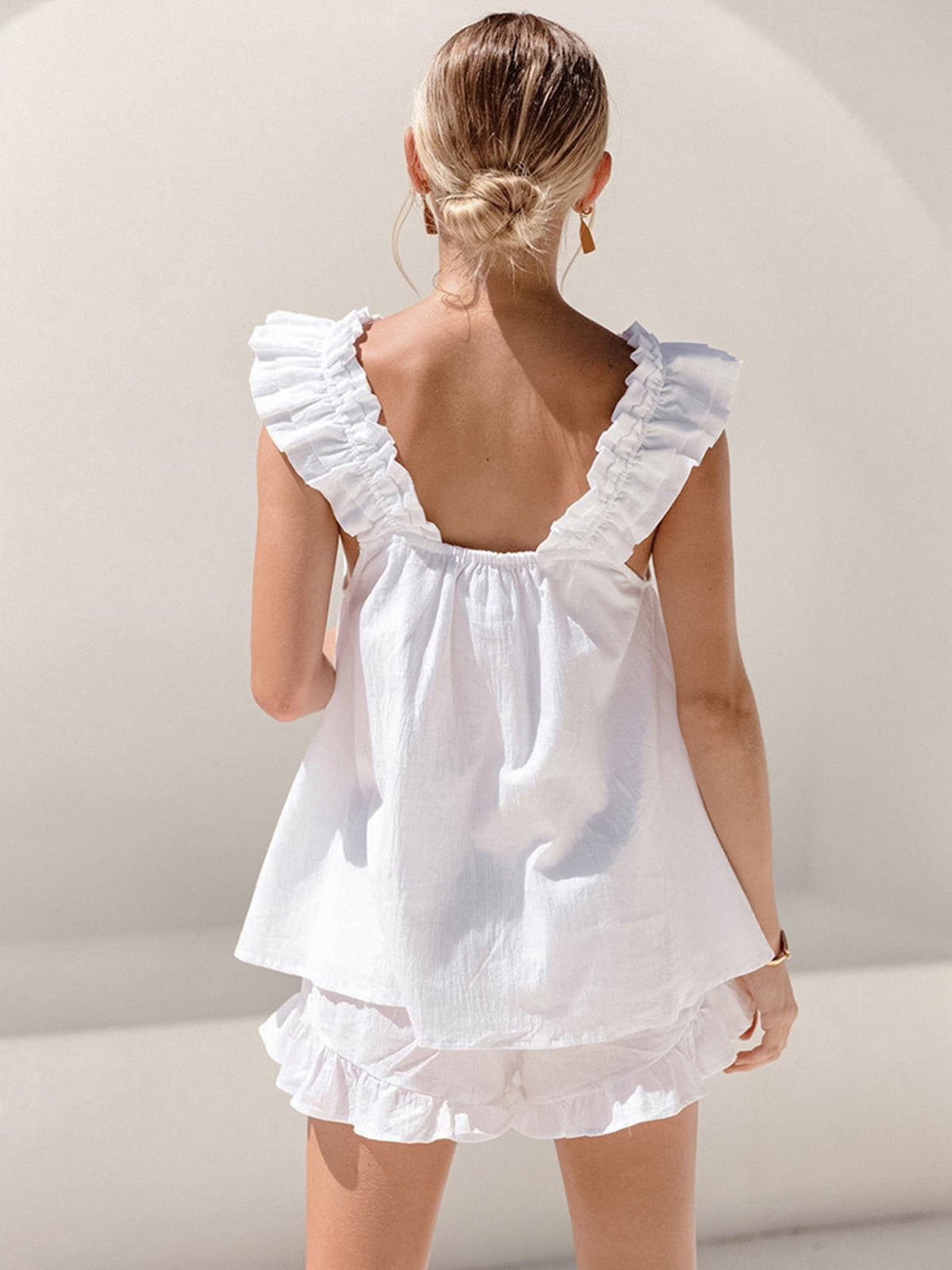 Zavando – Sommer Licht Set mit Ärmellosem Rüschentop und Shorts