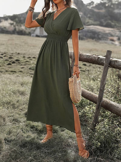 Zavando - Elegantes V-Ausschnitt Langes Boho-Kleid