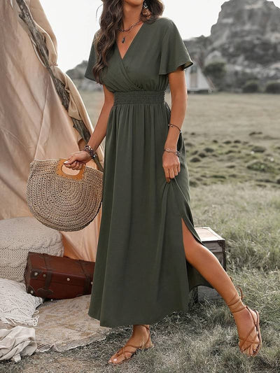 Zavando - Elegantes V-Ausschnitt Langes Boho-Kleid