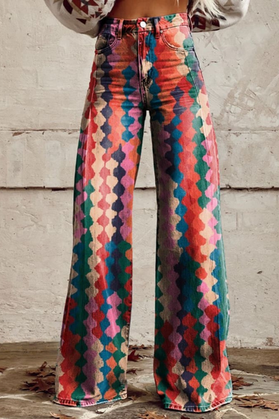 Zavando - Retro High-Waist Jeans mit Farbmustern