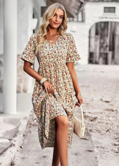 Zavando – Vintage-Kleid mit V-Ausschnitt und Blumenmuster