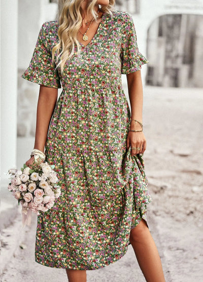 Zavando – Vintage-Kleid mit V-Ausschnitt und Blumenmuster