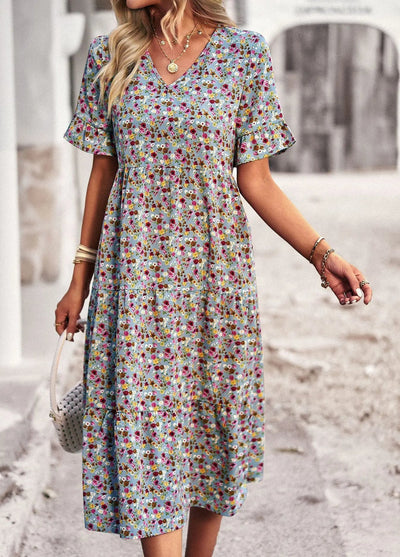 Zavando – Vintage-Kleid mit V-Ausschnitt und Blumenmuster