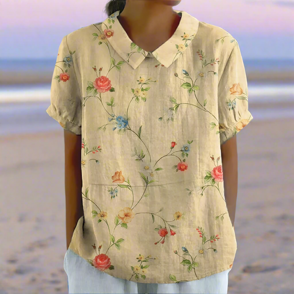 Zavando - Damen Retro Blumen Baumwoll-Leinen Hemd