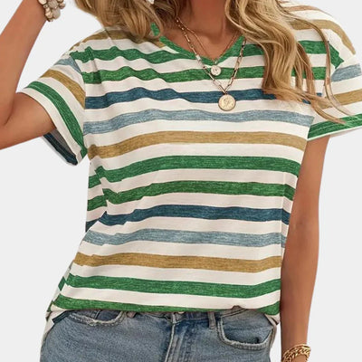 Zavando – Lässiges gestreiftes T-Shirt mit V-Ausschnitt