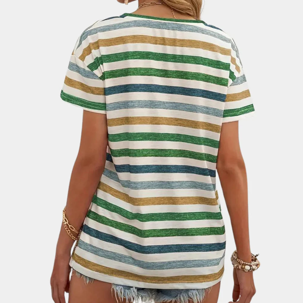 Zavando – Lässiges gestreiftes T-Shirt mit V-Ausschnitt