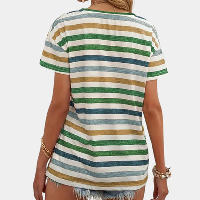 Zavando – Lässiges gestreiftes T-Shirt mit V-Ausschnitt
