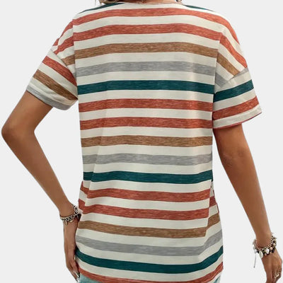 Zavando – Lässiges gestreiftes T-Shirt mit V-Ausschnitt