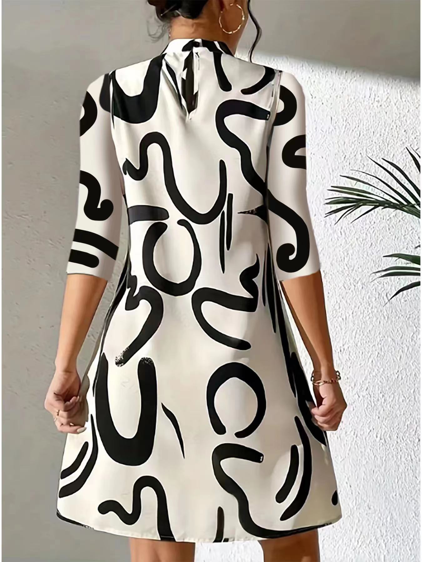 Rollkragen Bedrucktes Kleid Für Damen | Mini