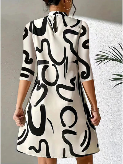 Rollkragen Bedrucktes Kleid Für Damen | Mini