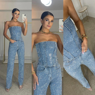 Zavando-der-Schulter-Jumpsuit – Glamouröses Erscheinungsbild mit funkelndem Stoff