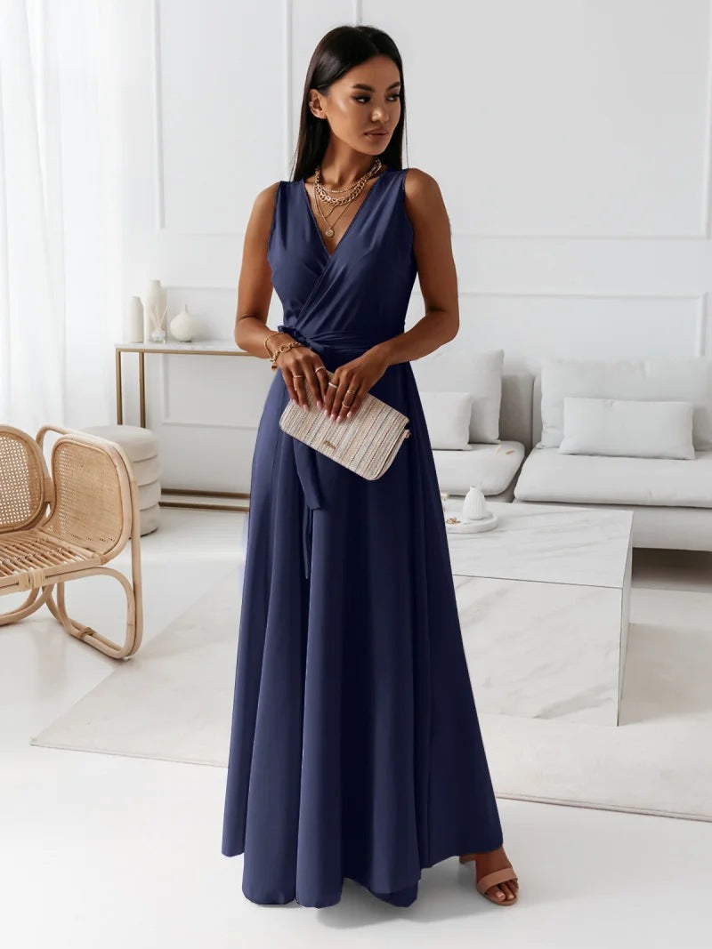Zavando – Langes Kleid mit V-Ausschnitt