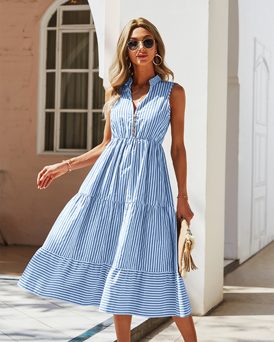 Zavando - Gestreiftes Damen Midikleid