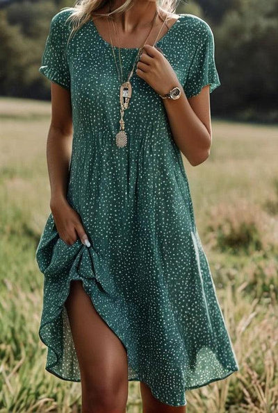 Zavando - kurzärmeliges grünes minikleid mit punkten