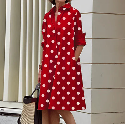 Zavando - Hemdblusenkleid mit Umlegekragen & Dreiviertelärmeln