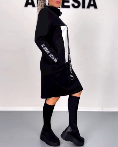 Zavando-Lässiges, gerades Kleid mit Kordelzug Schwarz