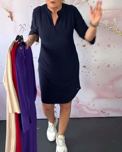 Zavando-Kleid mit einfarbigem V-Ausschnitt