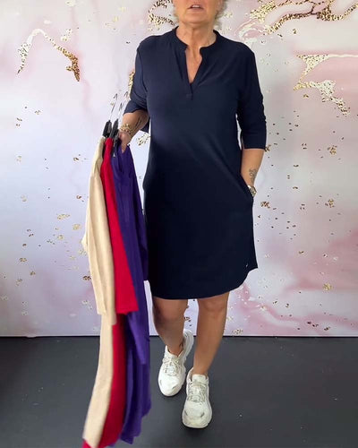 Zavando-Kleid mit einfarbigem V-Ausschnitt
