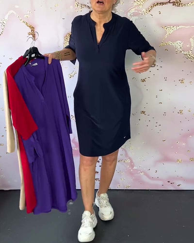 Zavando-Kleid mit einfarbigem V-Ausschnitt