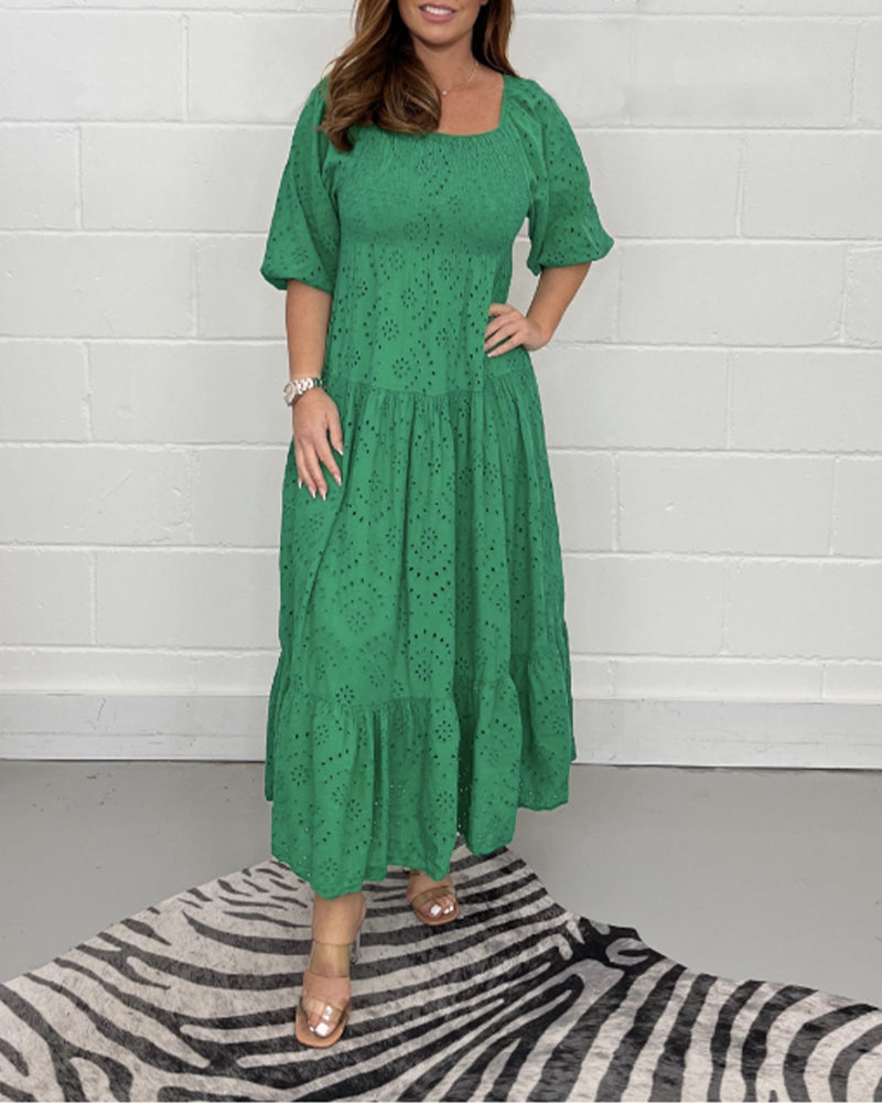 Zavando-Einfarbiges, hohles Kleid mit eckigem Kragen