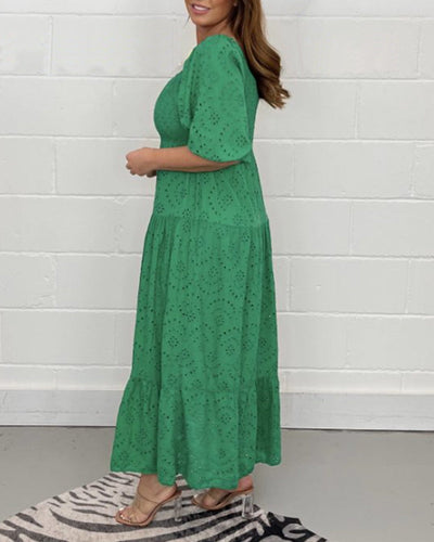 Zavando-Einfarbiges, hohles Kleid mit eckigem Kragen