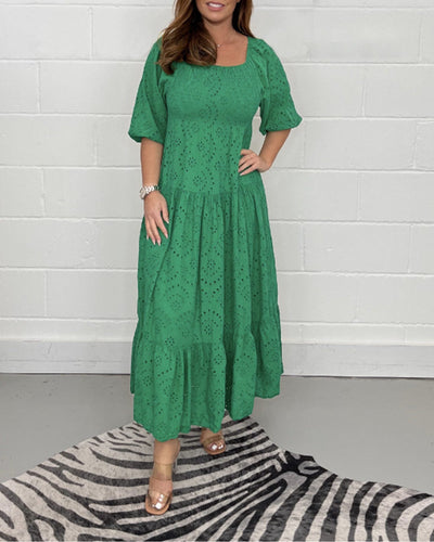 Zavando-Einfarbiges, hohles Kleid mit eckigem Kragen