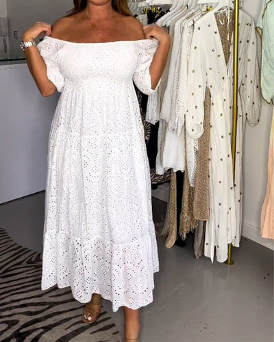 Zavando-Einfarbiges, hohles Kleid mit eckigem Kragen