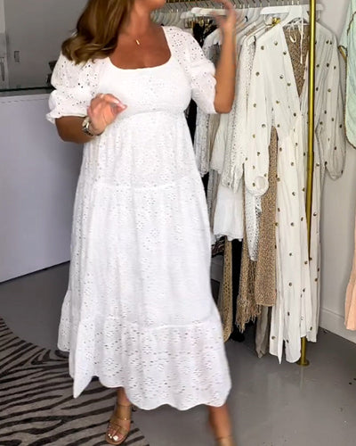 Zavando-Einfarbiges, hohles Kleid mit eckigem Kragen