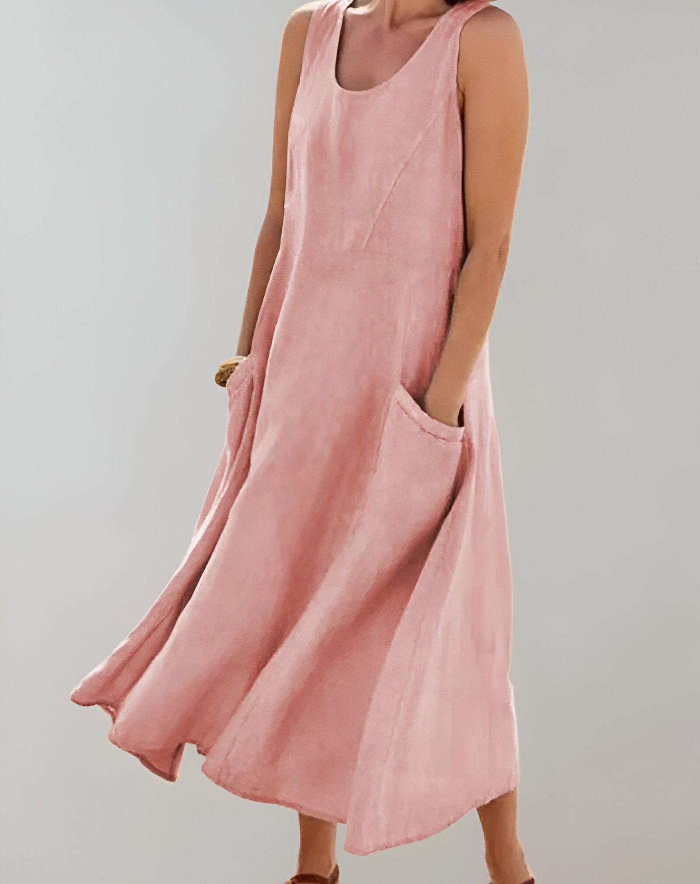 Zavando - Locker sitzendes, ärmelloses Midikleid aus Baumwolle mit U-Ausschnitt und Taschendetails