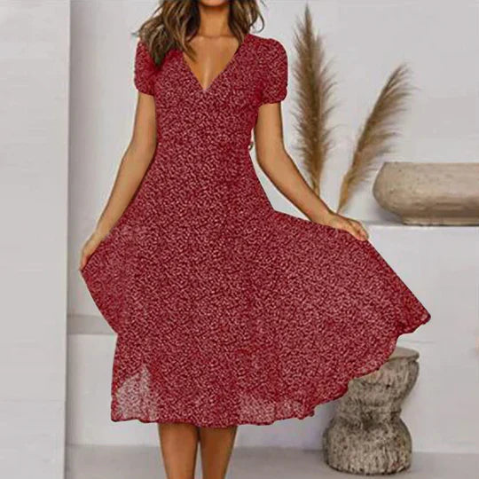 Zavando - A-Linien-Kleid mit V-Ausschnitt & Schwingendem Saum