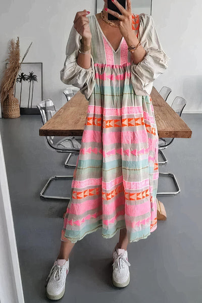 Kleid Mit V Ausschnitt Und Pufferärmeln Für Damen | Midi