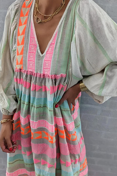 Kleid Mit V Ausschnitt Und Pufferärmeln Für Damen | Midi