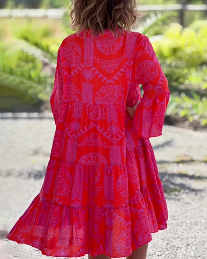 Zavando - Kleid mit 3/4-Ärmeln und Geometrischem Boho-Print