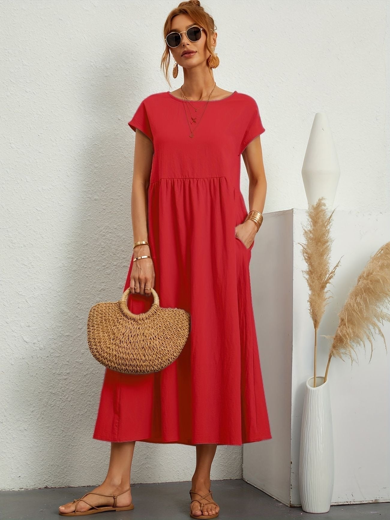 Zavando - Modisches Freizeitkleid mit O-Ausschnitt