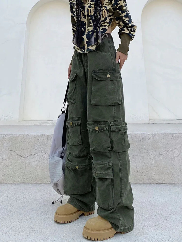 Zavando - Retro cargohose mit vielen taschen und weitem bein