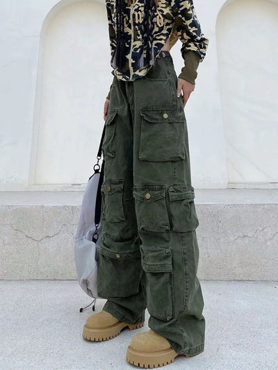 Zavando - Retro cargohose mit vielen taschen und weitem bein