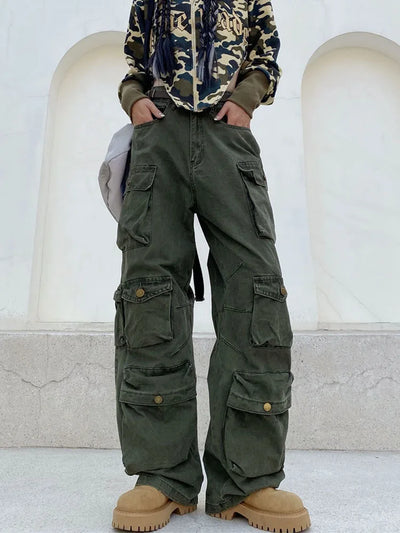 Zavando - Retro cargohose mit vielen taschen und weitem bein