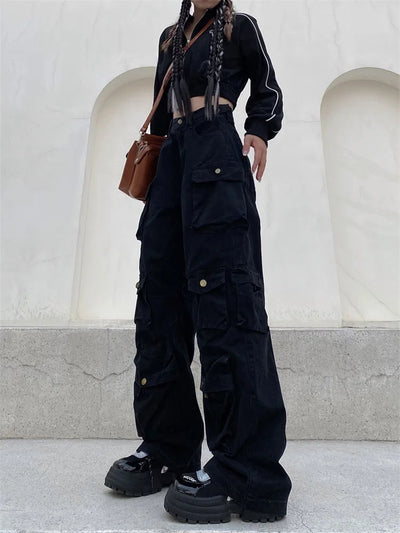 Zavando - Retro cargohose mit vielen taschen und weitem bein